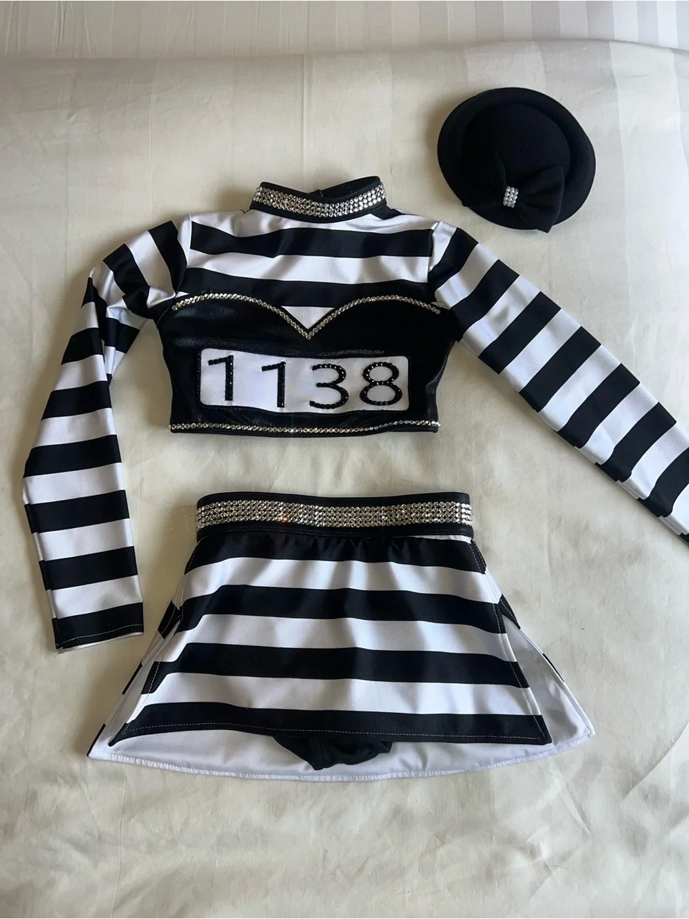 Black Striped Kids Dance Costume Set with Hat
